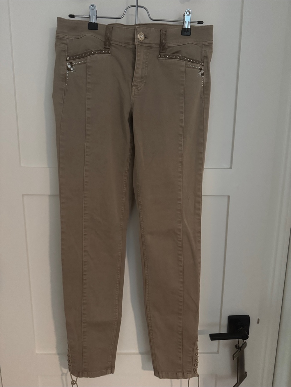 White House Black Market Tan Ankle Pants with Stud Detail